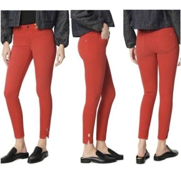 Sam Edelman Womens The Kitten Keyhole Ankle Red Skinny Jeans Mid Rise Size 25 - Picture 1 of 9